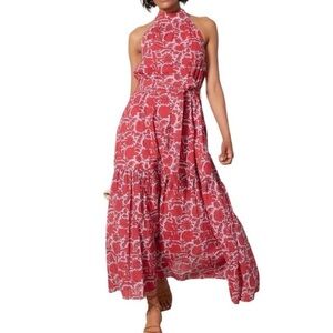 Cleobella Floral Wilder Ankle Dress Size XS Organic Cotton Tiered Halter Maxi